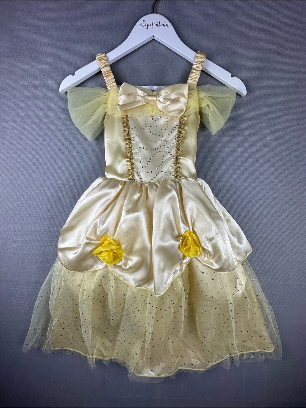 Belle Beauty and the Beast Inspired Princess Costume Dress Yellow Satin Tulle